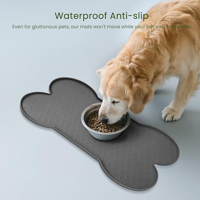 Dog Food Mat Anti-Slip Silicone Dog Bowl Mat Thicker Pet Placemat Waterproof Cat Feeder Pad with Raised Edge Puppy Kitten Feeding Mats Suitable Small Medium-Sized Dogs Cats Eating Tray