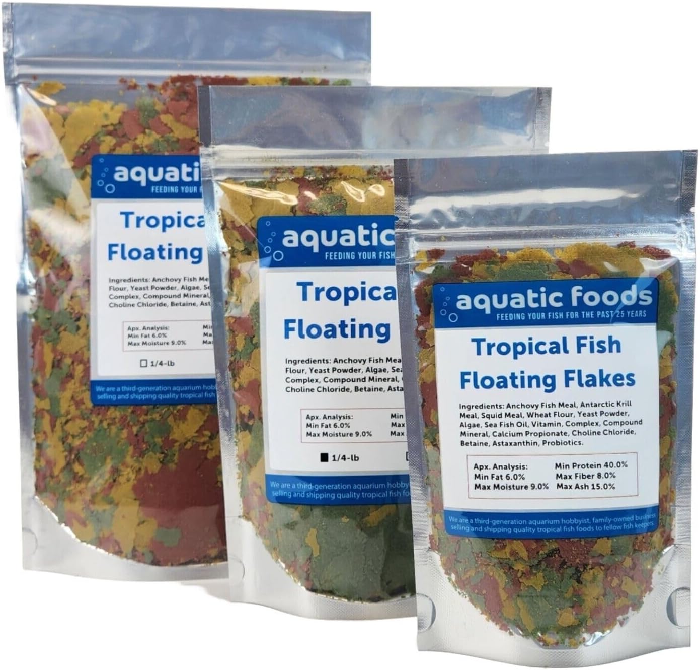 Aquatic Foods Inc. Tropical Fish Flakes, Mix of Krill, Color Enhancing, Spirulina Flakes for Cichlids, Angels, Tetras, Guppies, All Tropical Fish...WL…3-lbs Poly Bag