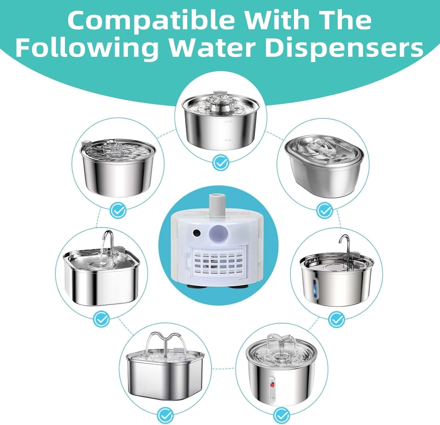 Ultra-Quiet Replacement Pump for Stainless Steel Cat Water Fountains - SMA-800 Motor - Safe and Easy to Clean with Low Voltage DC 5V and USB Cable (Pump+Brush)