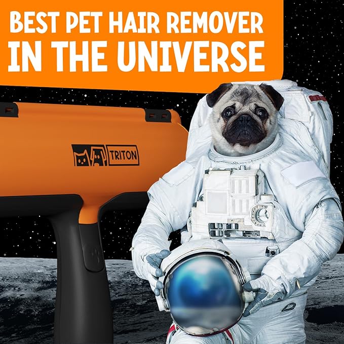 Triton Pet Hair Removal Tool w/Fur Trapping Compartment and Detachable Handle, 60% Smaller Storage Size, Reusable Shedding Roller, Cat and Dog Hair Remover for Car, Furniture, Carpet, Couch (Orange)