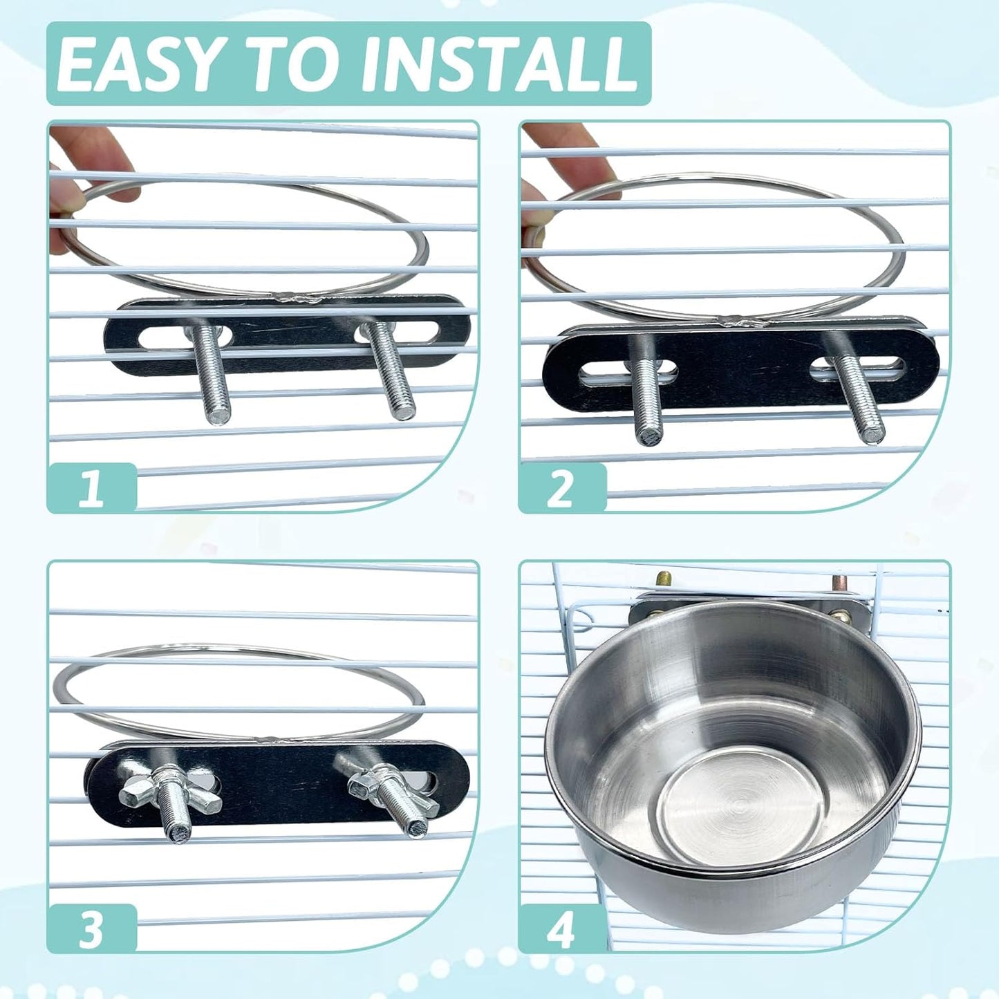 PINVNBY 2 PCS Stainless Steel Bird Bowl Parrot Food Water Bowls with Clamp Holder Bird Feeder Dish Cups Crate Bowls for Cockatiel Pigeons Conure Budgies African Greys (Double Screws Size: S)