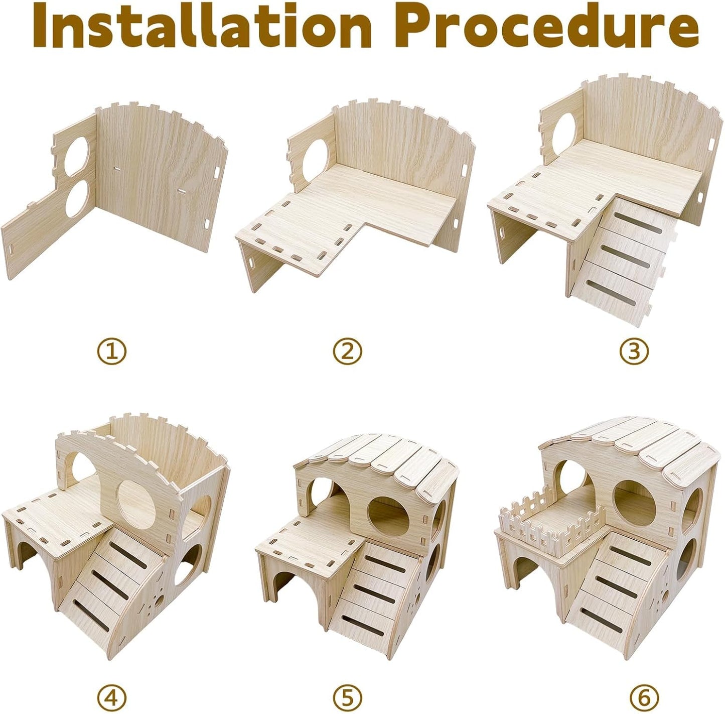 Hamster Wood House Wooden Hamster Hideout Maze Double-Decker Huts with Climbing Ladder for Syrian Dwarf Gerbil Mouse