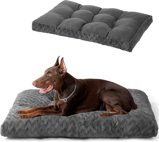 EHEYCIGA Reversible Dog Crate Bed Washable, Comfort Fluffy Plush Dog Kennel Pad for Gaint Dogs, Deluxe Machine Washable XXL Pet Sleeping Mats, 47" x 29"x 4", Charcoal