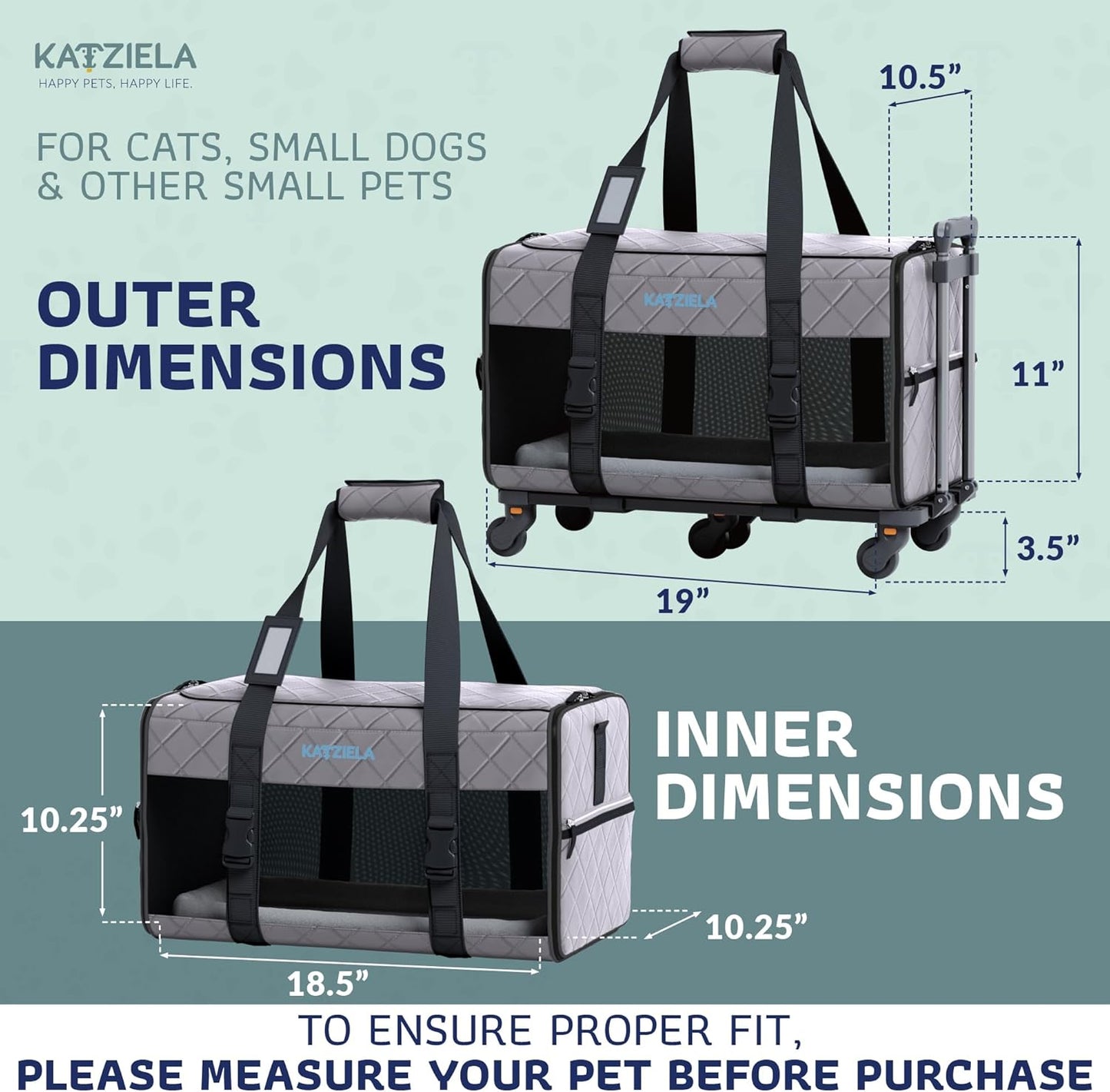 Pet Carrier Airline Approved - Dog Carrier with Wheels - TSA Airline Approved Dog Carrier - Rolling Pet Carrier with Wheels for Small to Medium Size Cat or Dog - Airplane Cabin Animal (Dark Grey)