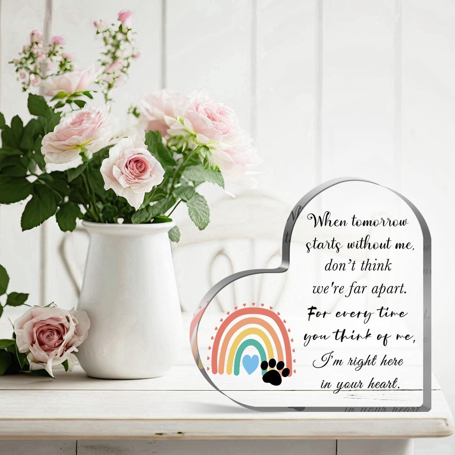 Pet Sympathy Gifts for Loss of Dog and Cat, Pet Bereavement Gifts, Pet Remembrance Gift, Pet Loss Gifts, Passing Away Gifts, Pet Footprint, Pet Sympathy Memorial Heart Shaped Acrylic Decor Sign