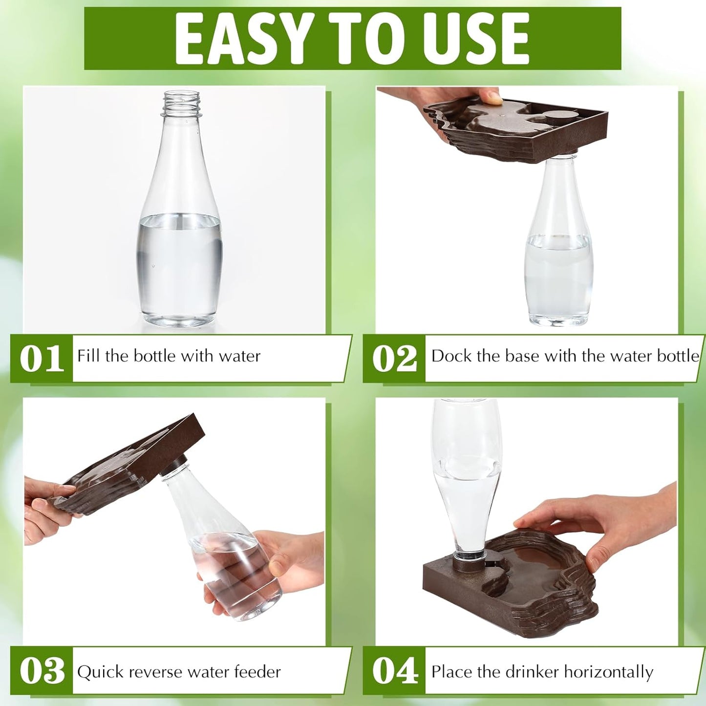 Mumufy 2 Pack Reptile Water Feeder Automatic Water Dispenser Waterer 13.5Oz Feeding Accessories Tank Lizards Waterer for Bearded Dragon Terrarium Turtle Tank Feeding Geckos Frog (Brown)