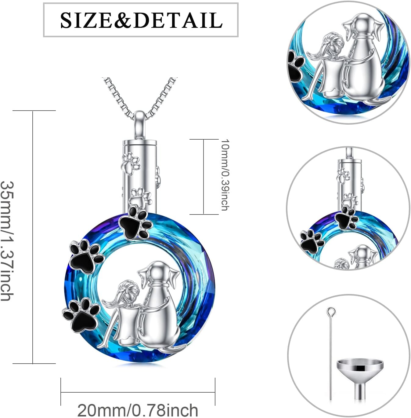 Sterling Silver Pet Urn Necklace for Ashes - Memorial Keepsake for Dog, Cat Pet