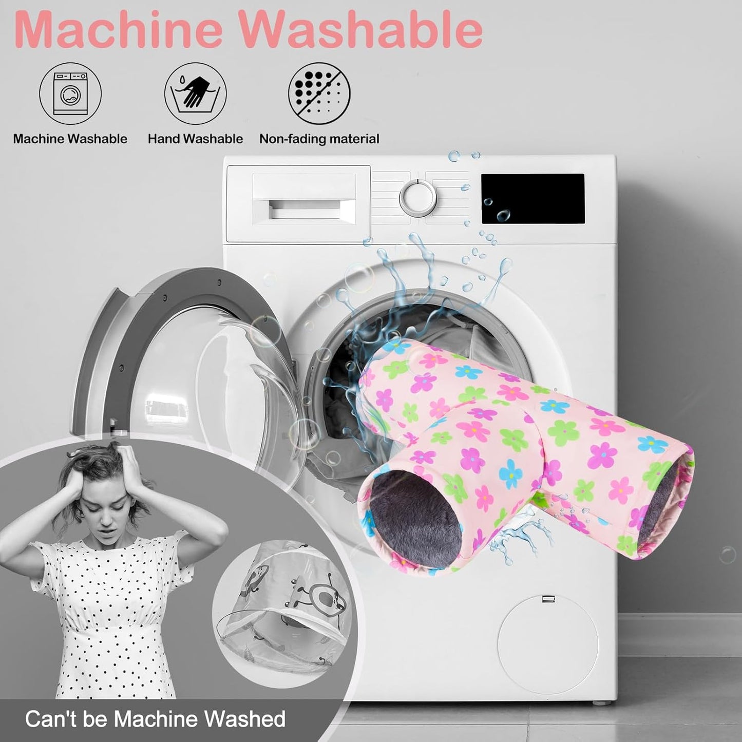 Glittme Guinea Pig Tunnel Washable Guinea Pigs Hideout Portable Rabbit Tunnels Soft Ferret Tunnel for Playing Resting Guinea Pig Accessories for Hedgehogs, Hamster, Apricot Flowers