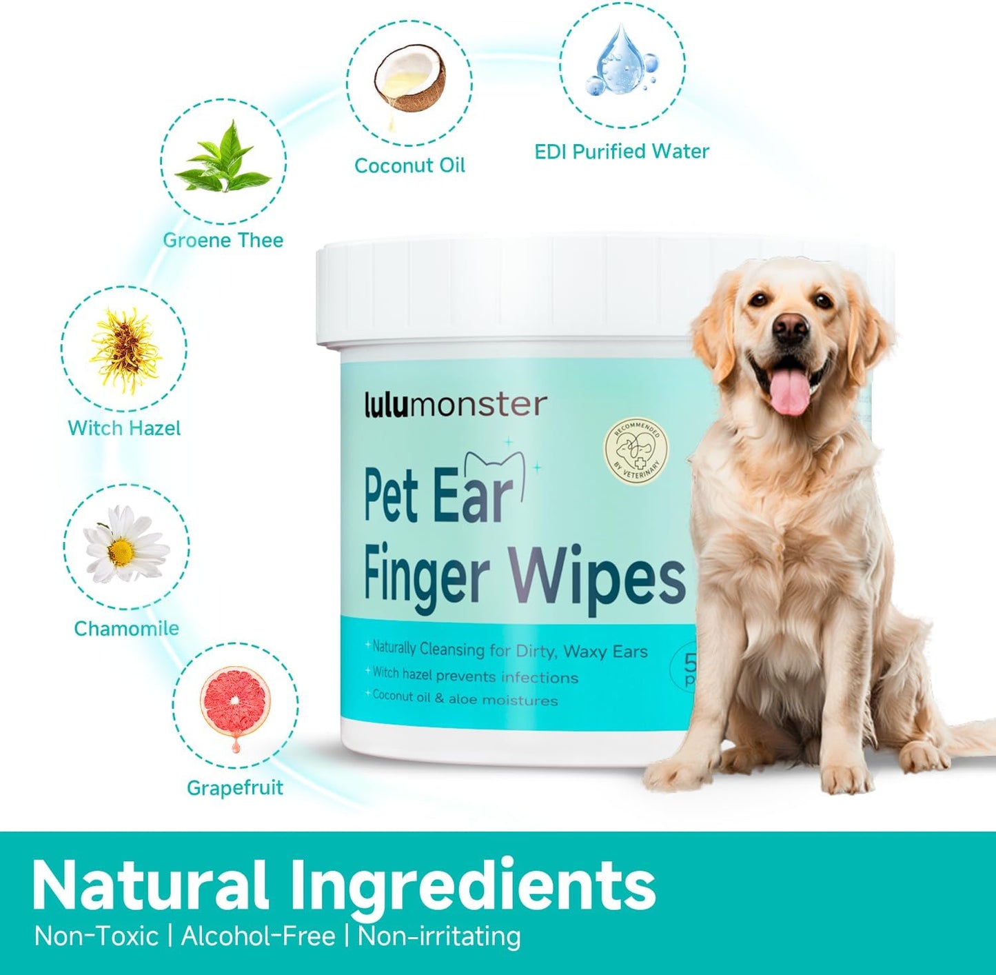 Ear Cleaner Finger Wipes for Dog & Cat [Finger Casing Design][Pet Ear Wipes with Tweezers] for Controlling Ear Infections and Ear Odor Reduce ear wax buildup Natural Ingredients Dog Ear Wipes