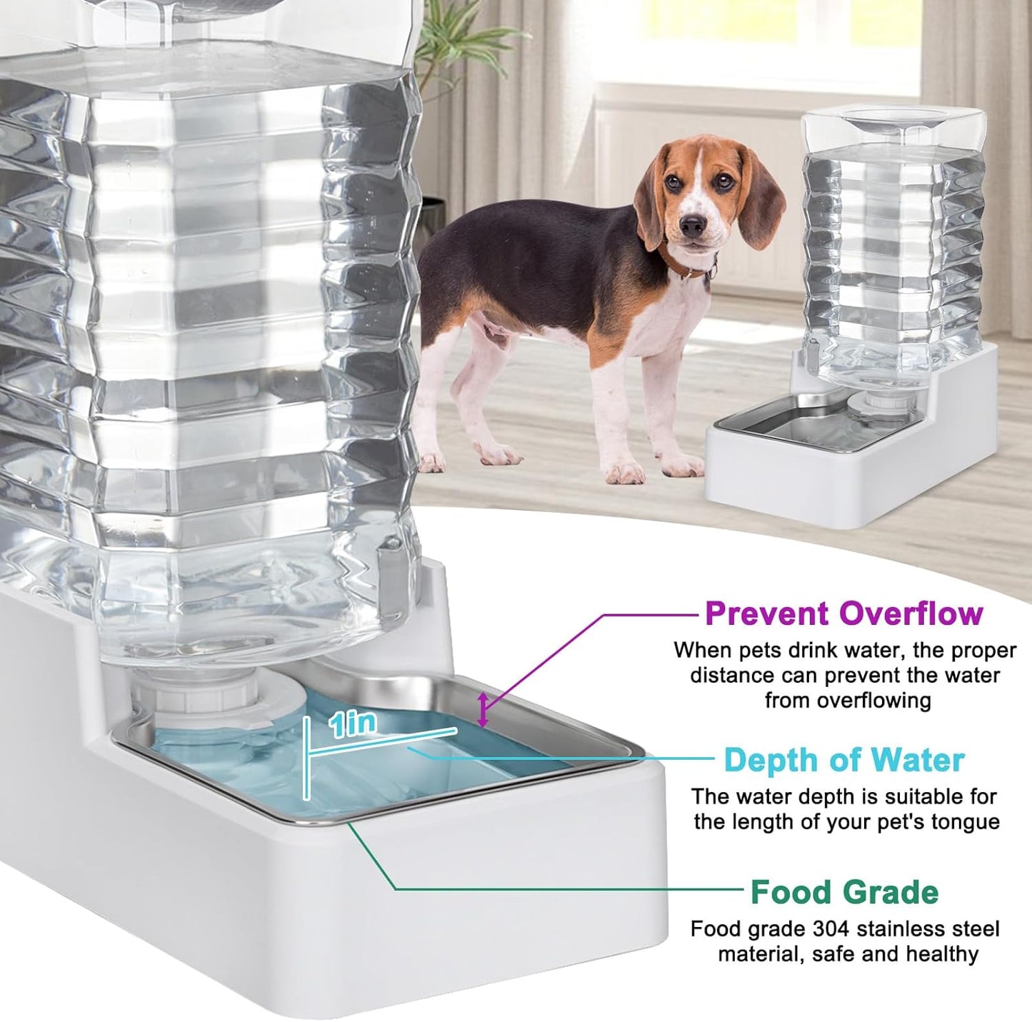 Automatic Dog Water Dispenser: White 9L Stainless Steel Gravity Feeder - BPA-Free Large Capacity for Pets