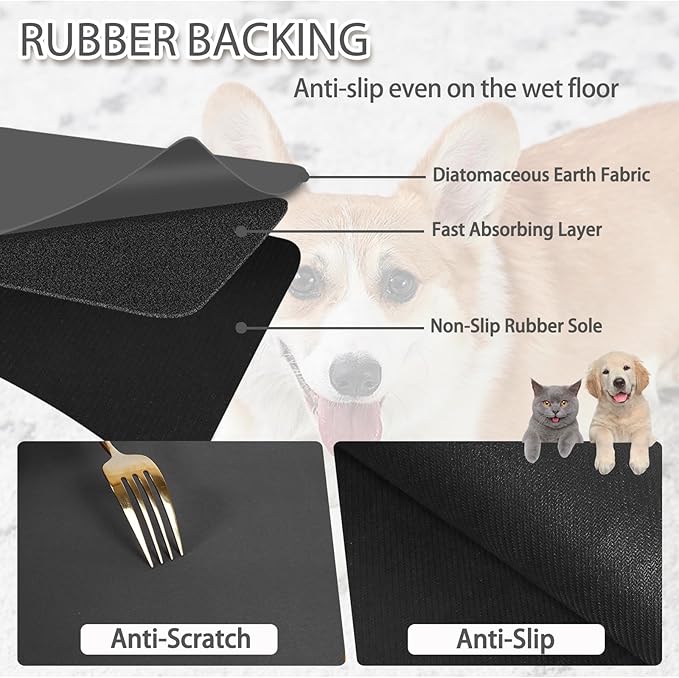 Dog Food Mat, Largest Absorbent Dog Mat for Food and Water, Non Skid Cat Bowl Mat, No Stains Quick Dry Pet Water Dispenser for Messy Drinkers (36.5"x24.5")