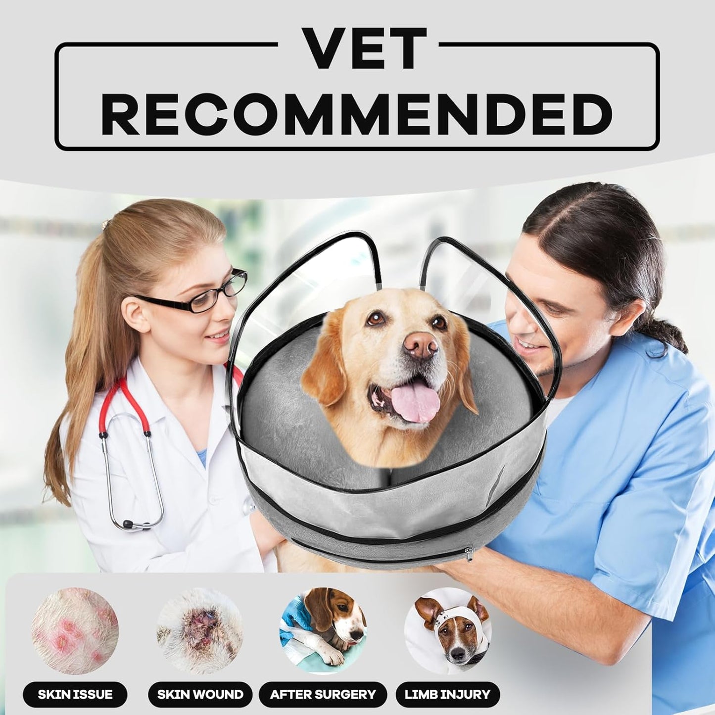 Inflatable Surgery Collar for Dogs-Enhanced Anti-Licking Protective Cone with Adjustable Strap (Grey, XL)