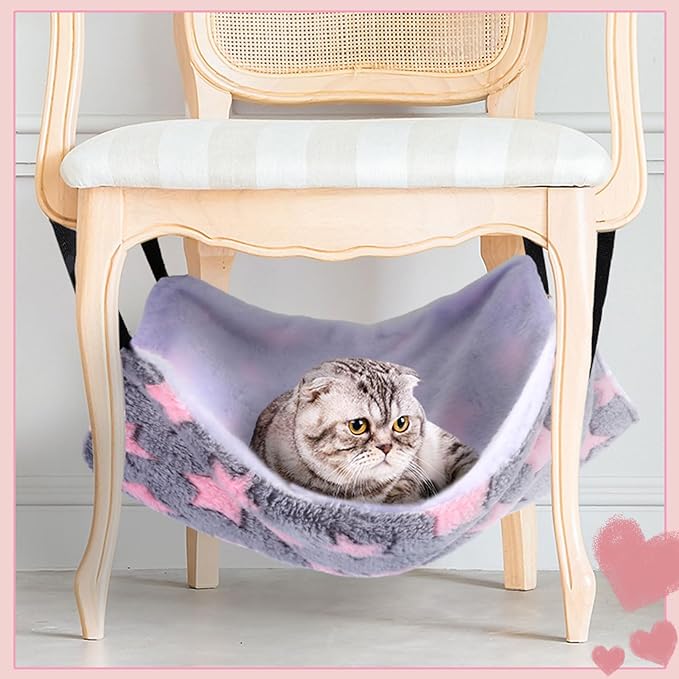 Geelin 4 Pcs Cat Hammock for Cage Hanging Soft Pet Hammock Bed with Adjustable Straps and Metal Hooks Double Sided Bed for Large & Small Cats Ferret Rat Sugar Glider Puppy(Large Star,16 x 20 Inch)
