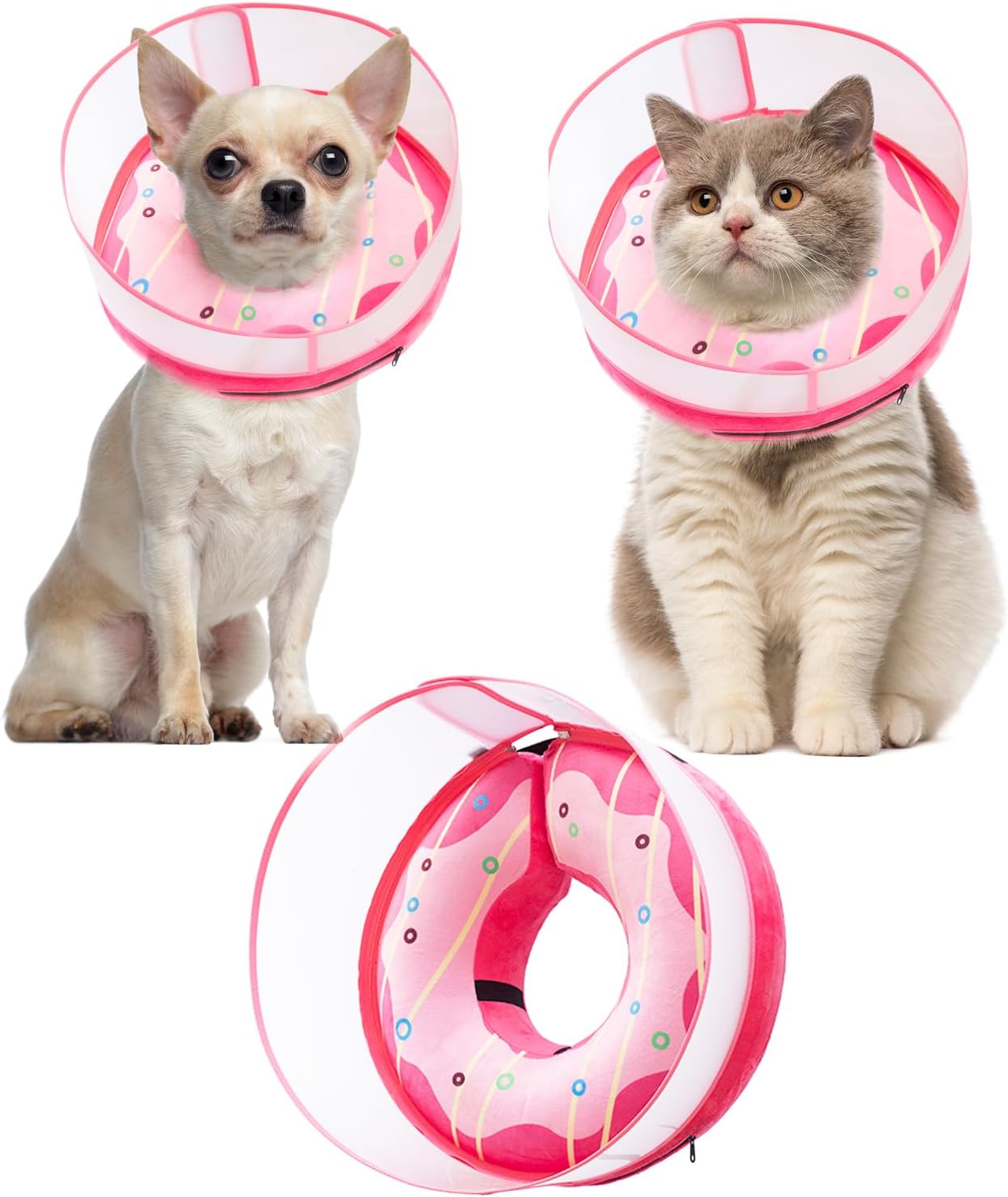 Inflatable Dog Cone Collar for Large Medium Small Dogs, Soft Dog Donut Collar Adjustable Recovery Cone for Pets After Surgery, Extra Enhanced Anti-Licking Guard Shield (Pink Donut, Medium)