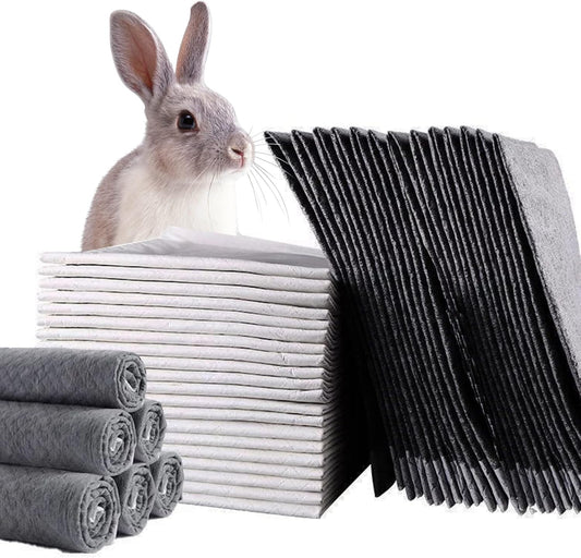 PINVNBY Rabbit Pee Pads,100 Pieces Disposable Cage Liners Black Carbon Super Absorbent Odor-Control,Bunny Potty Training Pad with Quick-Dry Surface for Cat Puppy Kitten Hamsters Chinchillas