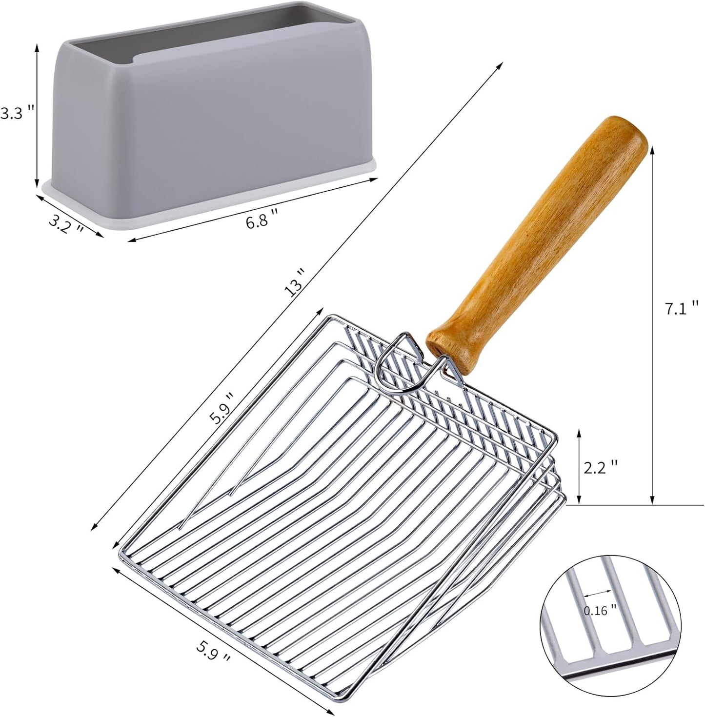 DHXYZZB Cat Litter Scoop, Metal Cat Litter Scooper Kitty Poop Scooper Stand for Litter Box, Fast Sifting Non-Stick Large Cat Poop Sifting cat Scooper (Silver, Large)