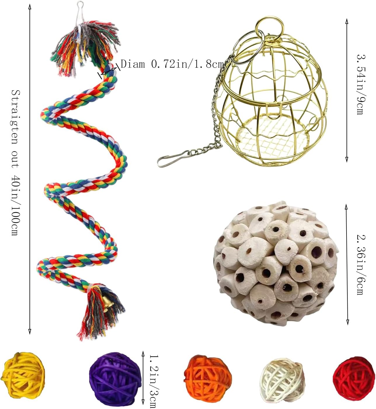 Bird Rope Perch,Birds Perch,Bird Perches for cage,Parakeet perches,Rope Perch for Conures,Parrot,Cockatiel,Lovebird,Budgerigar,Bird cage Accessories,Chew Toys