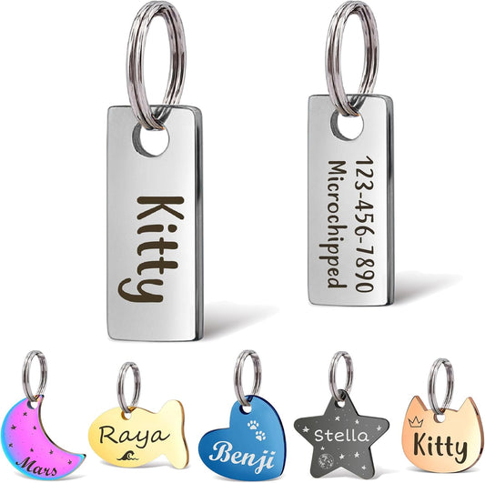 Anavia Small Size Dog Cat ID Tags, Small/XS Personalized Color Plated Stainless Steel Puppy Kitten Name Tags, Customized Engraved Nameplate Pet Collar Tag (Silver, XS-Rectangle)