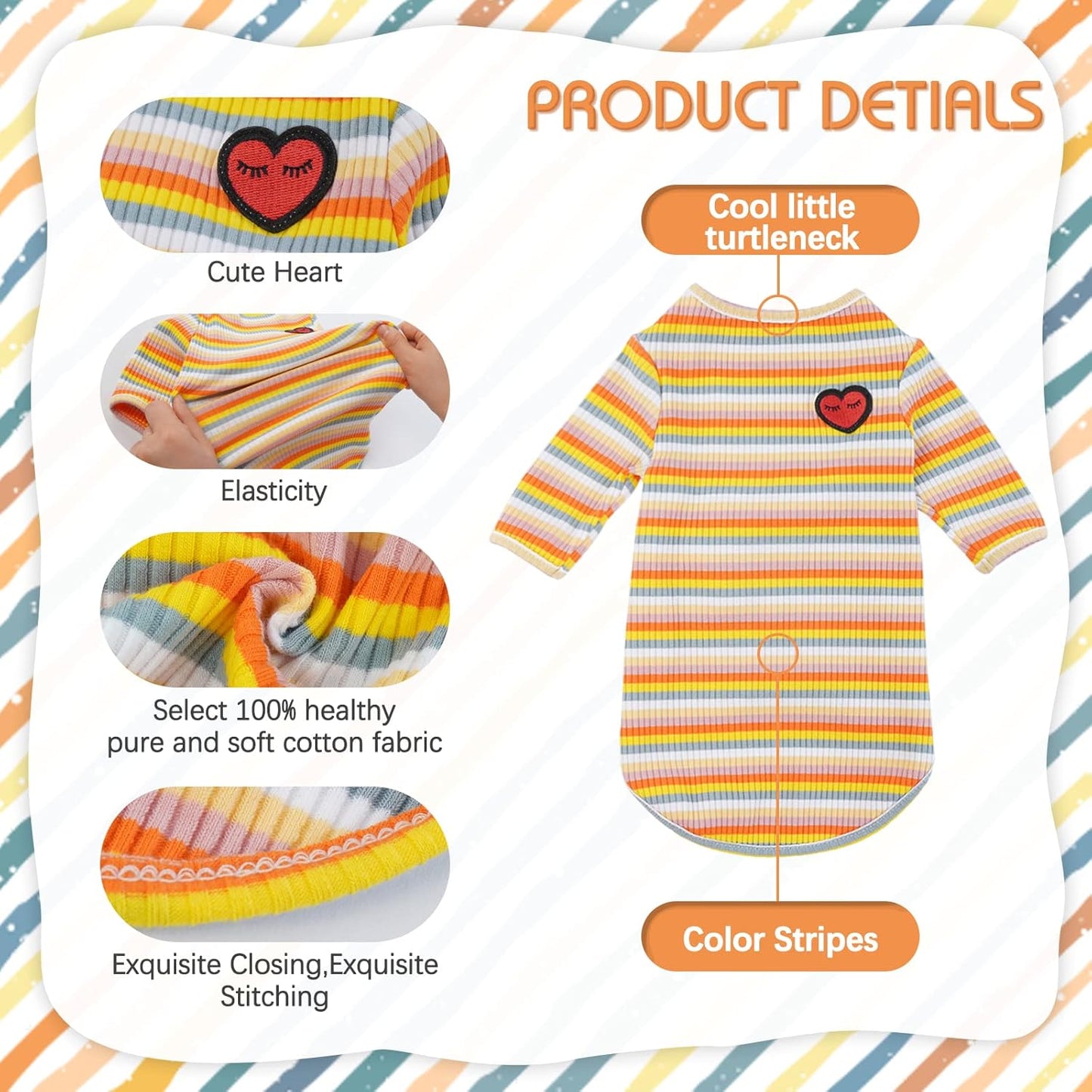 DENTRUN Hairless Cats Shirt Breathable Cat Daily Wear Clothes Stripe Vest Adorable Pajamas Jumpsuit Soft & Skin-Friendly