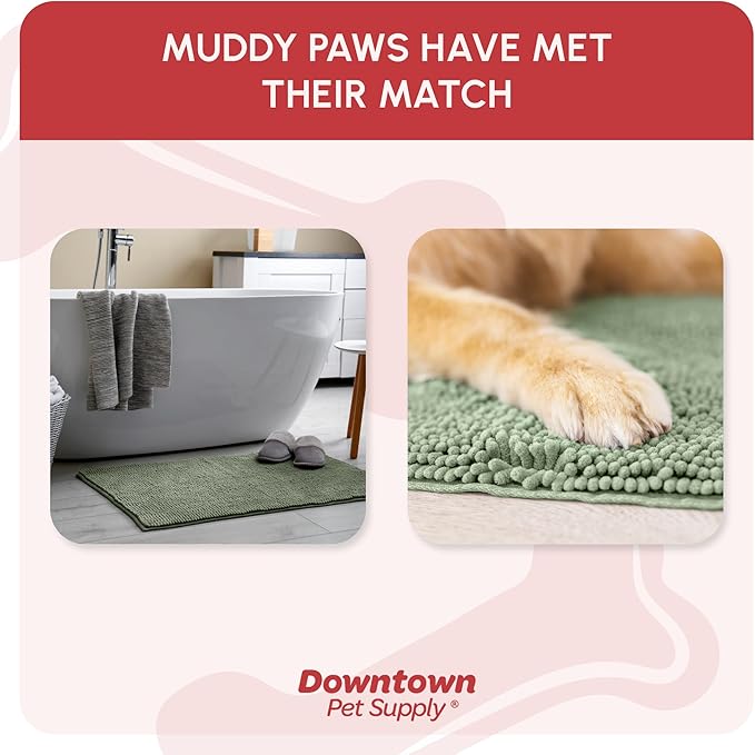 My Doggy Place Microfiber Dog Mat for Muddy Paws, 60" x 36" Sage - Non-Slip, Absorbent and Quick-Drying Dog Paw Cleaning Mat, Washer and Dryer Safe - X-Large/Runner