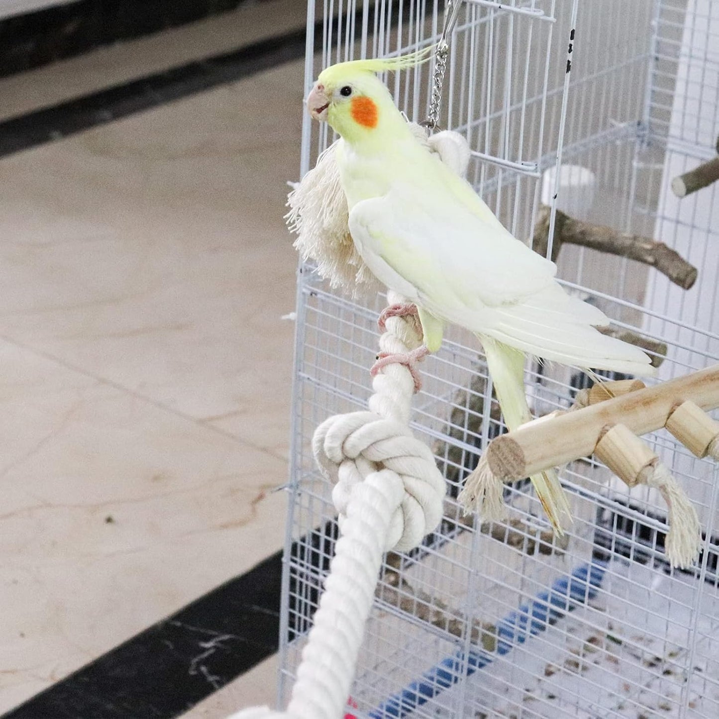 78.7 Inches Cotton Climbing Rope Toy, Lengthen and Bold Bird Ladder Bridge, Swing Toys, Pet Cage Accessories for Parakeets, Cockatiels, Macaw, African Grey Parrot