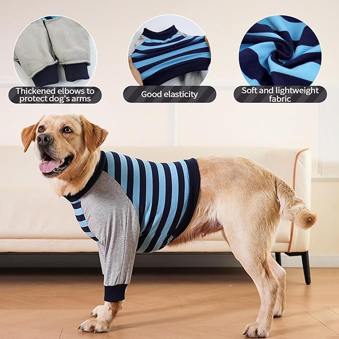 FUAMEY Dog Recovery Sleeve with Elbow Protector,Dogs Shirt Stop Licking Joints,Pet Long Sleeve Suit Protecting Dog's Front Leg Arm Wounds Cover Skin Conditions Blue Stripe S