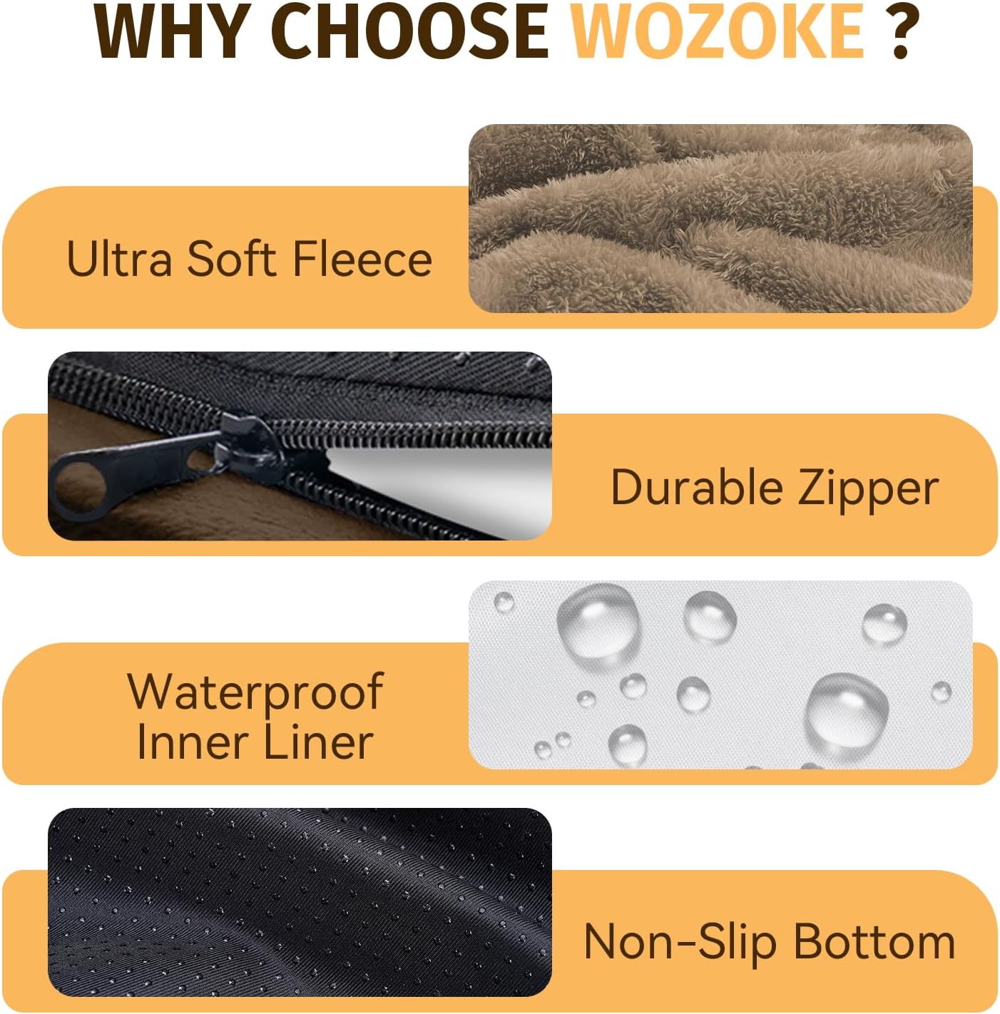 Orthopedic Waterproof Large Dog Bed: Memory Foam Washable Dog Bed with Bolsters - Removable Orthopedic Cover for Medium L XL Large Sized Pet - Non-Slip Bottom - Coffee