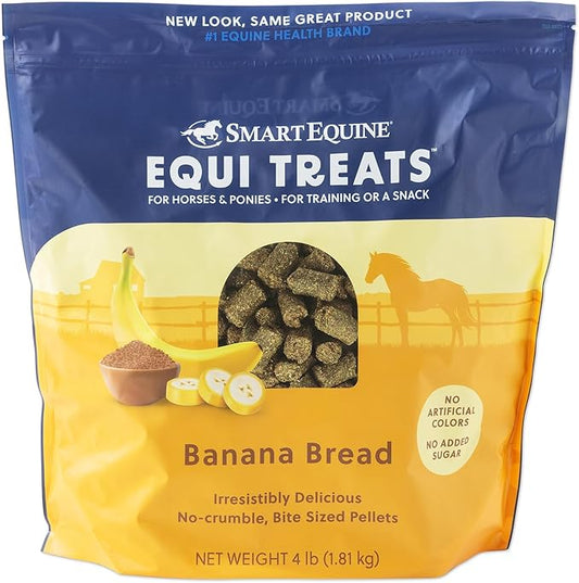 SmartEquine Equi Treats | Made with Beet Pulp & Alfalfa | High-Fiber Horse Treats | Low ESC & Starch | Bite-Sized | No Added Sugar | Banana Bread Flavor Cookies for Horses, 4 lb Bag