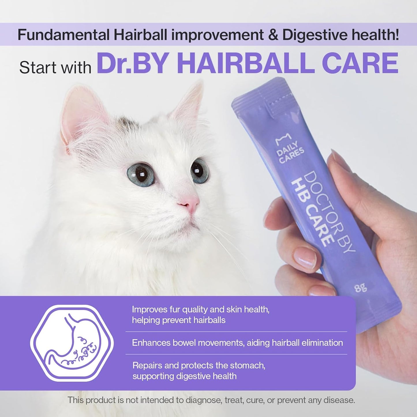 Dr.by HB Care Cat Hairball Supplement-Hairball Treatment for Cats Furball Control Relief Remedy & Digestive Support with Omega-3, Chitosan-30 lickable Formula Individuallly Packaged (1Pack, 30 Count)
