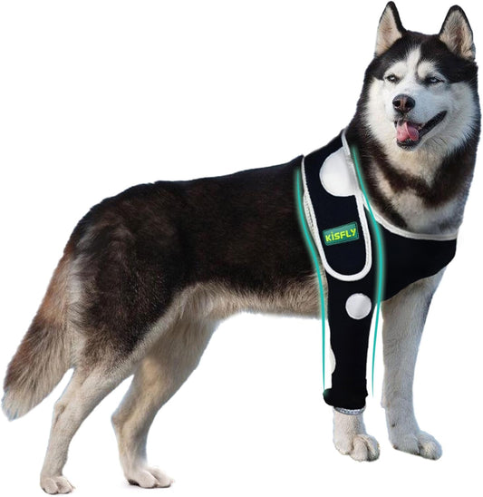 Dog Elbow Brace Prevents Elbow Hygroma, Elbow Calluses, Arthritis, Dysplasia and Pressure Sores, with Reflective Material Makes Night Activities Safer- Right Leg L
