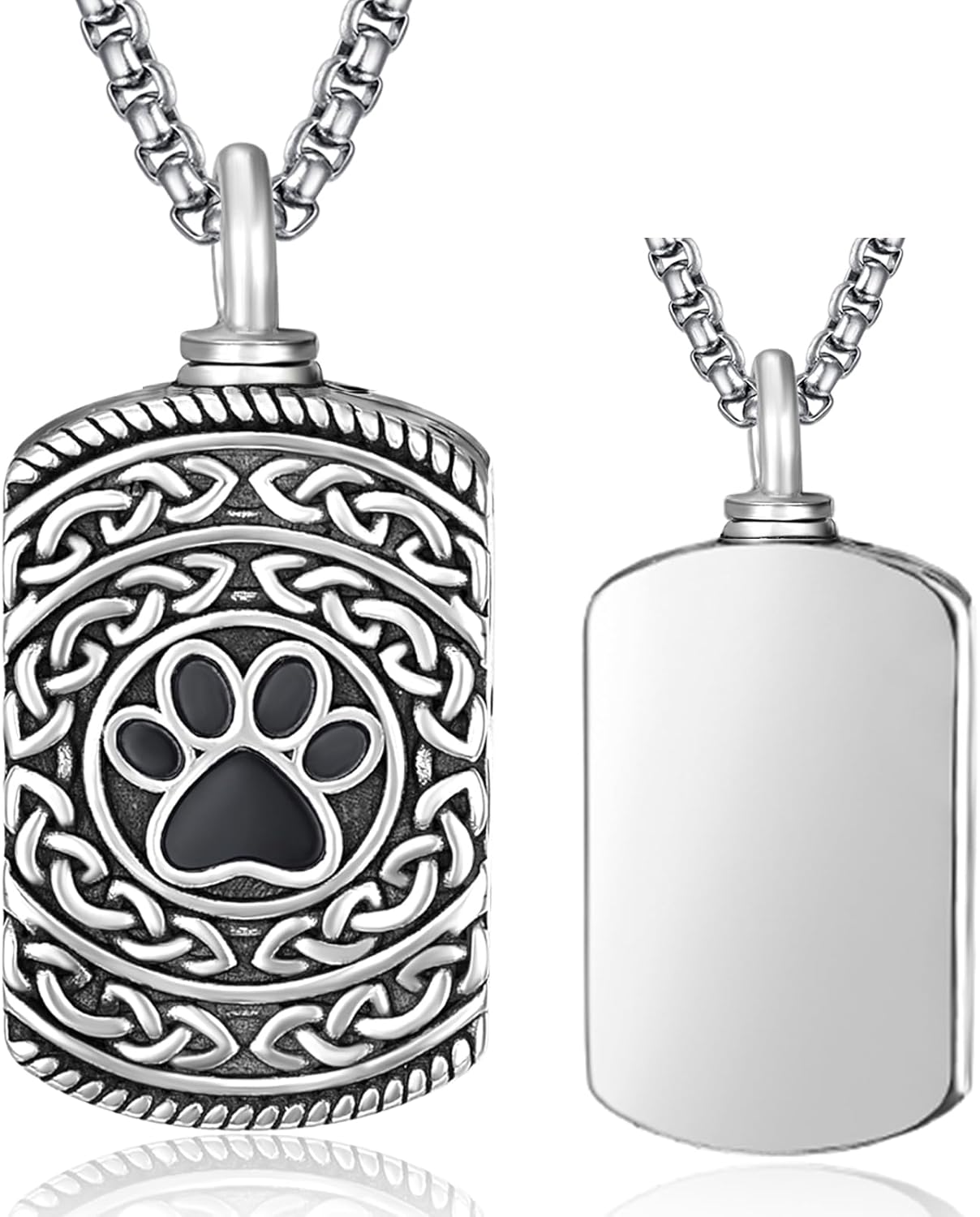Pet Cremation Urn Necklace for Dog Cat Ashes 925 Sterling Silver Paw Print Keepsake Pendant Celtic Knot Memorial Jewelry for Women Men