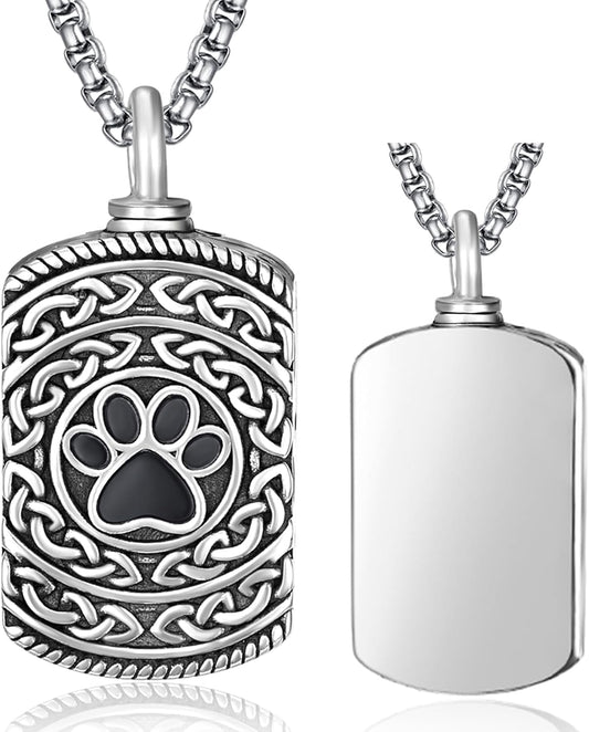 Pet Cremation Urn Necklace for Dog Cat Ashes 925 Sterling Silver Paw Print Keepsake Pendant Celtic Knot Memorial Jewelry for Women Men