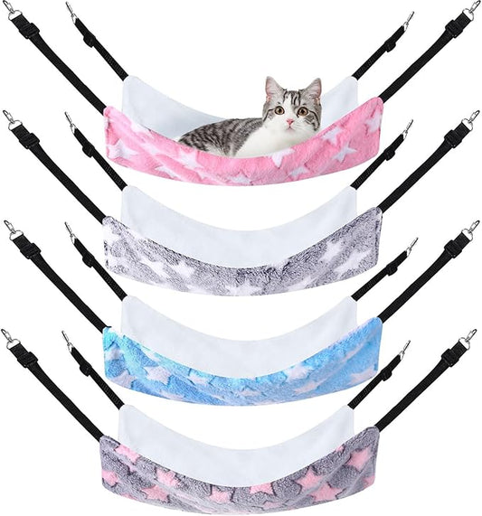 Geelin 4 Pcs Cat Hammock for Cage Hanging Soft Pet Hammock Bed with Adjustable Straps and Metal Hooks Double Sided Bed for Large & Small Cats Ferret Rat Sugar Glider Puppy(Large Star,16 x 20 Inch)