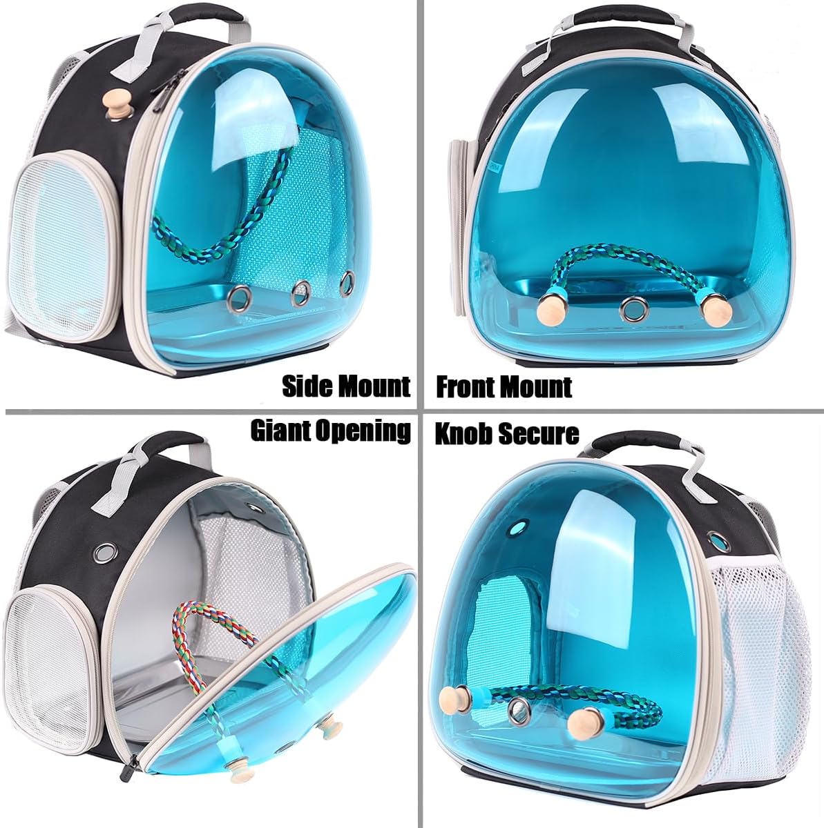 halinfer Polarized Tinted Blue Bubble Small Bird Carrier Travel Cage, Portable Bird Carry Backpack with Stainless Steel Tray and Standing Perch for Parakeet Cockatiel Budgies