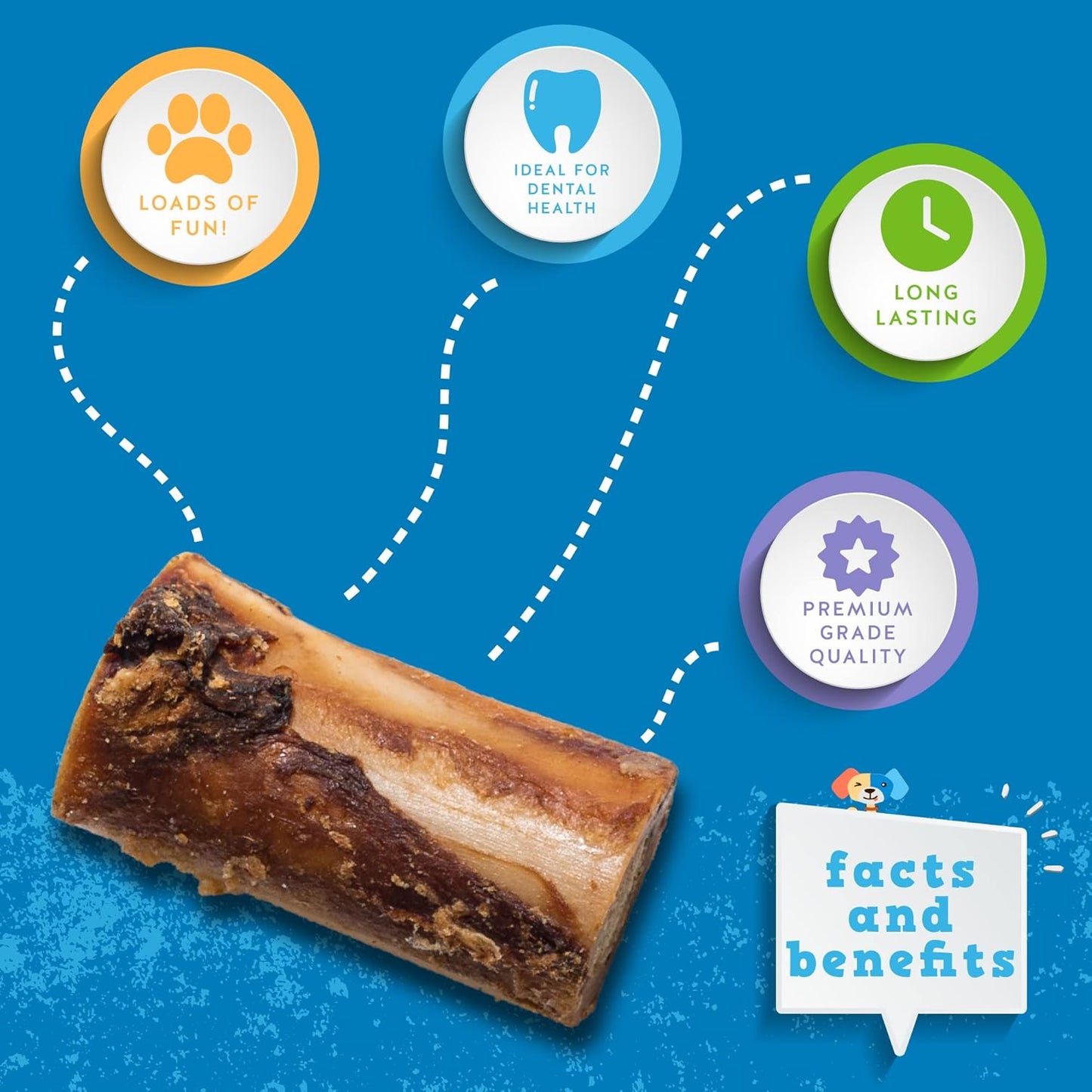 Jack&Pup Beef Marrow Bones for Dogs, 3" Long Lasting Dog Bones for Large and Small Dogs, Natural Beef Bone, Bone Marrow Dog Treats (6 Pack)