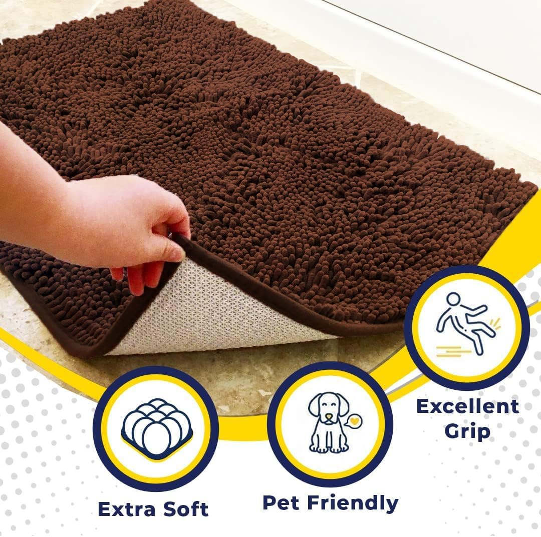 Muddy Mat® Shown on TV – Super Absorbent Microfiber Dog Door Mat for Muddy Paws, Non-Slip Washable Pet Rug, Quick Dry Chenille Entryway Carpet, Machine Washable Indoor Outdoor mat, Brown 30"x19"