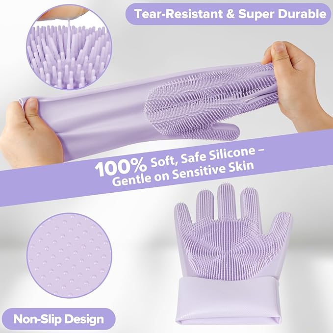 6PCS Pet Grooming Kit for Dogs,Cats and Horses | Dog Washing Gloves | Dog Bath Brush | Dog Bath Gloves | Dog Shampoo Brush | Pet Grooming Gloves | Dog Bath Supplies (Purple)