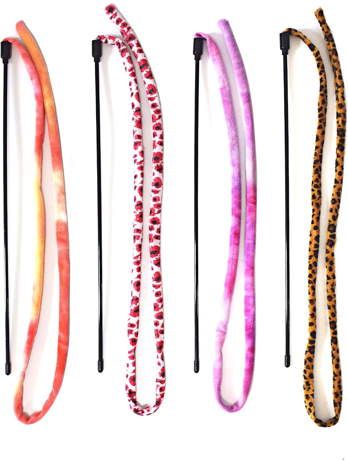 Cat Wand Toys, 4 PCS Plush Srtip Teaser Toy Interactive Teasing Stick Vibrant Teaser Wands for Indoor Cat Kitten Having Fun Exerciser Playing