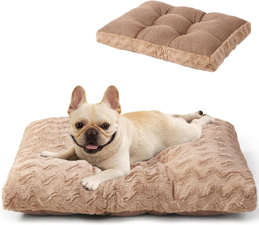 EHEYCIGA Reversible Dog Crate Bed Washable, Comfort Fluffy Plush Dog Kennel Pad Medium Size Dogs and Cats, Deluxe Machine Washable Pet Sleeping Mats, 29" x 21"x 3", Camel