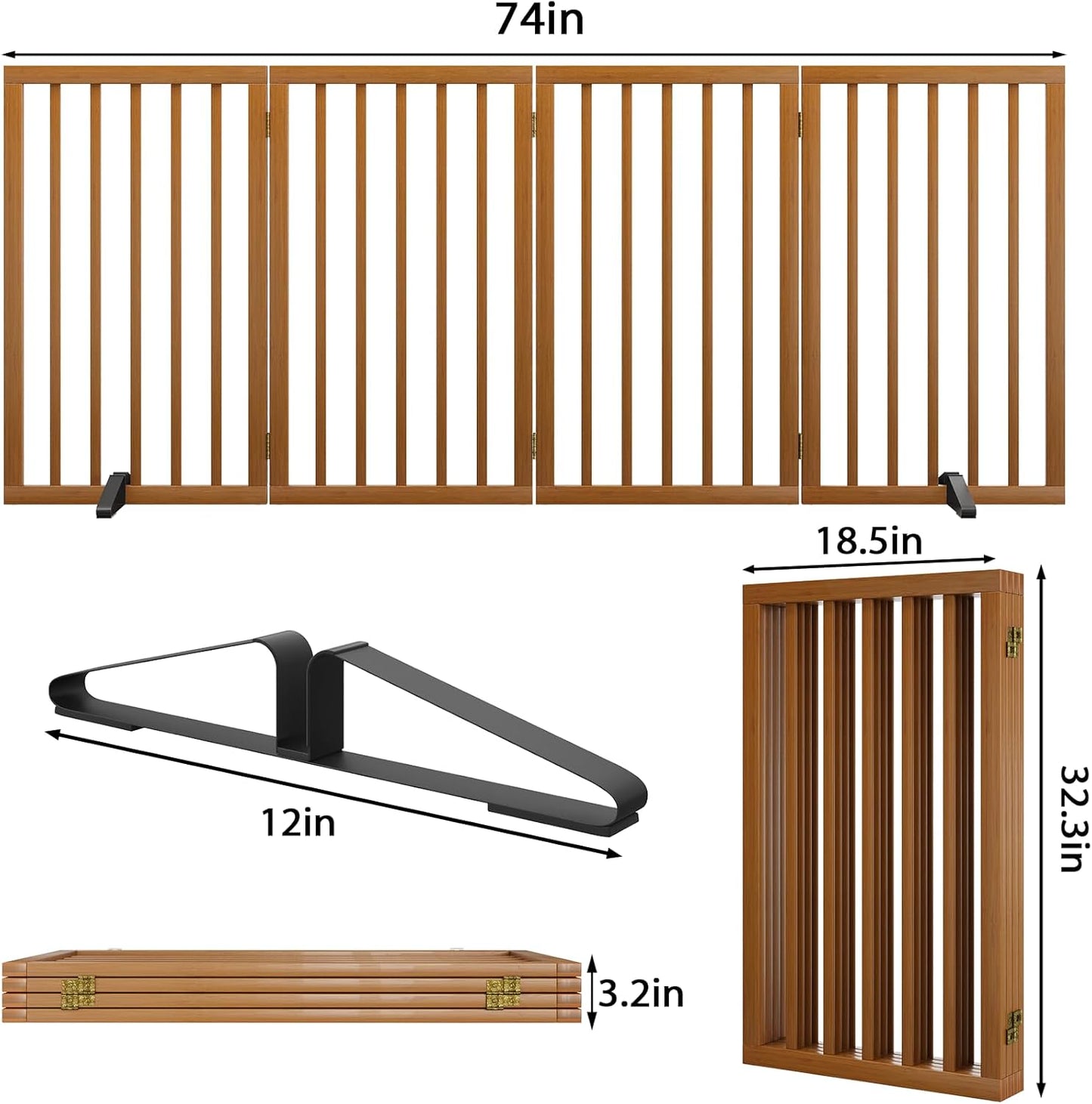 Dog Gate 32" Tall Foldable Dog Gate for Doorways Freestanding Pet Gate for Dogs Indoor (Walnut, 4 Panel)