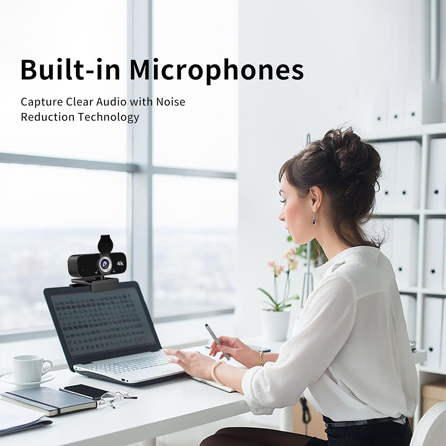 4K Webcam Camera for Computer, External Camera with Microphone, USB Plug&Play, Auto Low Light Correction, Privacy Cover, Tripod, Wide Angle for Meeting/Online Video/Zoom