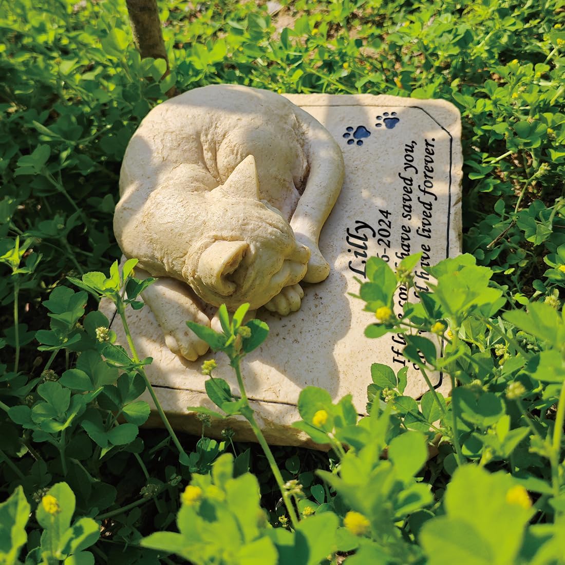 Personalized Cat Memorial Stones Cat Memorial Statue Cat Headstone for Grave Cat Tombstones Pet Loss of Cat Sympathy Gift Home Yard Garden Decor, 8”L x 6.5”W x 3.5”H (Personalized Cat B)