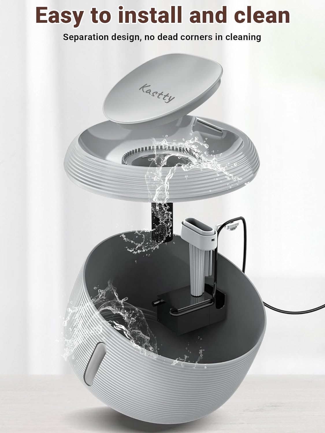 Kastty 3.5L/118 oz Quiet Cat Water Fountain, Large Capacity Pet Water Fountain for Cats Indoor Water Level LED Light Multi-Filtration, Automatic Cat Fountains for Drinking Easy Cleaning FS77(Grey)