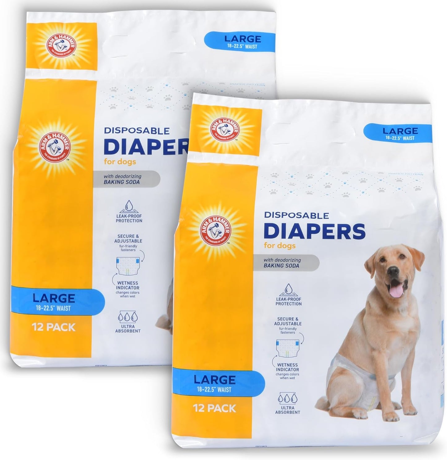 Arm & Hammer for Pets Female Dog Diapers, Size Large, 24 Count UltraAbsorbent, Adjustable Girl Dog Diapers with Leakproof Protection and Wetness Indicator (Pack of 2)