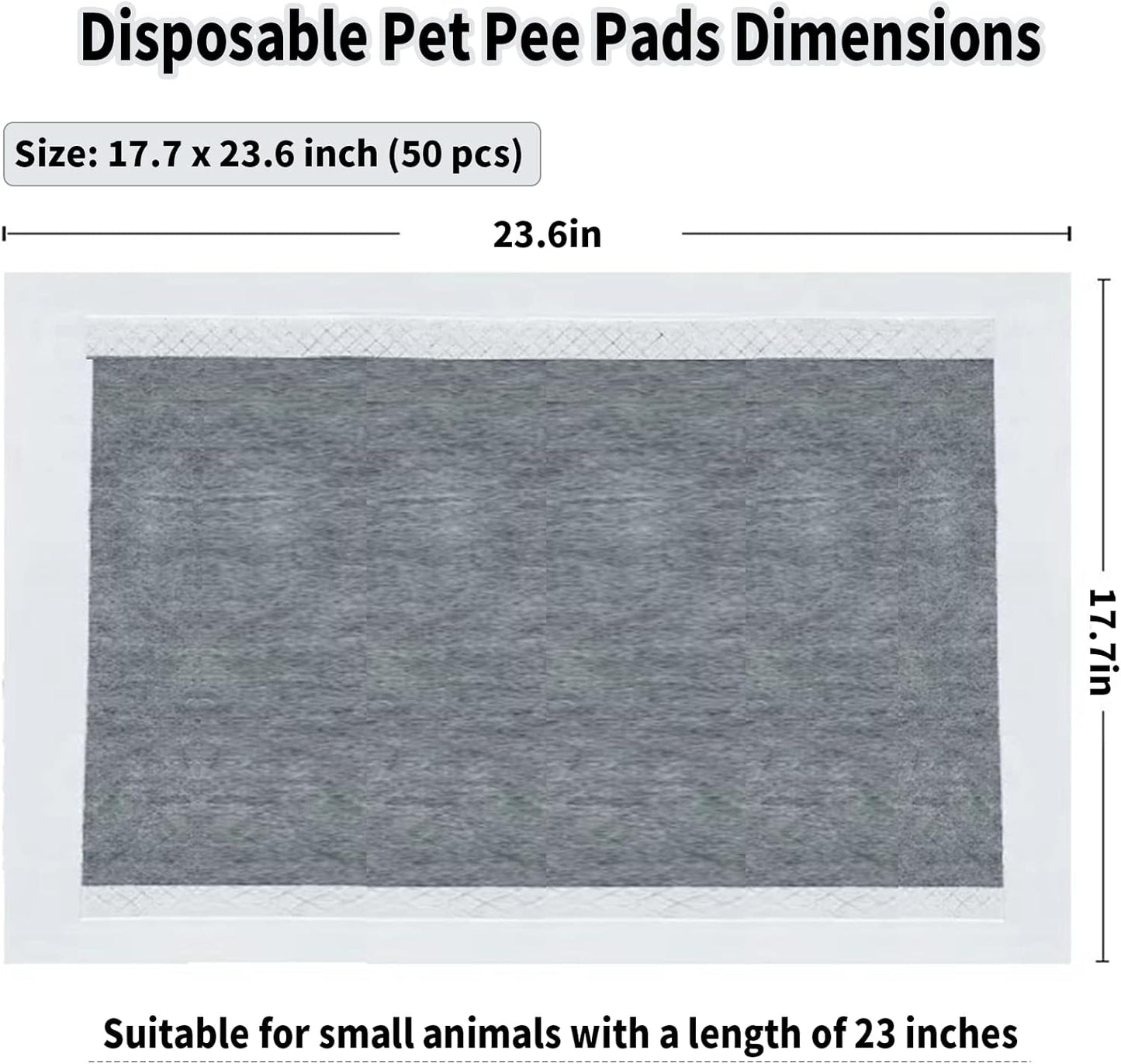 PINVNBY 50PCS Disposable Pet Pee Pads All-Absorb 23" L x 17" W Black Carbon Cage Liners Odor-Control Bunny Training Accessories with Quick-Dry Surface for Rabbits Guinea Pigs Hedgehogs Puppy
