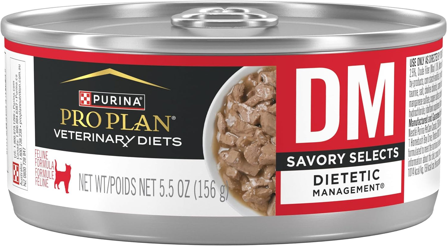 Purina Pro Plan Veterinary Diets DM Dietetic Management Savory Selects Feline Formula Wet Cat Food - (Pack of 24) 5.5 oz. Cans