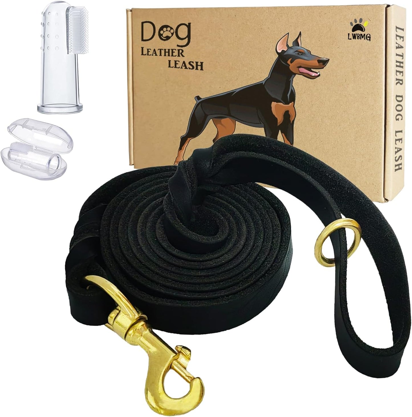 LWBMG Leather Dog Leash 6ft x 1/2 inch Heavy Duty Dog Leash, Strong Sturdy Genuine Leather Braided Dog Leash, Soft and Comfortable Leather Leash for Large, Medium and Small Dogs Training Black