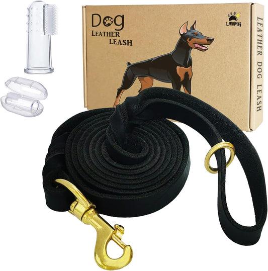 LWBMG Leather Dog Leash 6ft x 1/2 inch Heavy Duty Dog Leash, Strong Sturdy Genuine Leather Braided Dog Leash, Soft and Comfortable Leather Leash for Large, Medium and Small Dogs Training Black