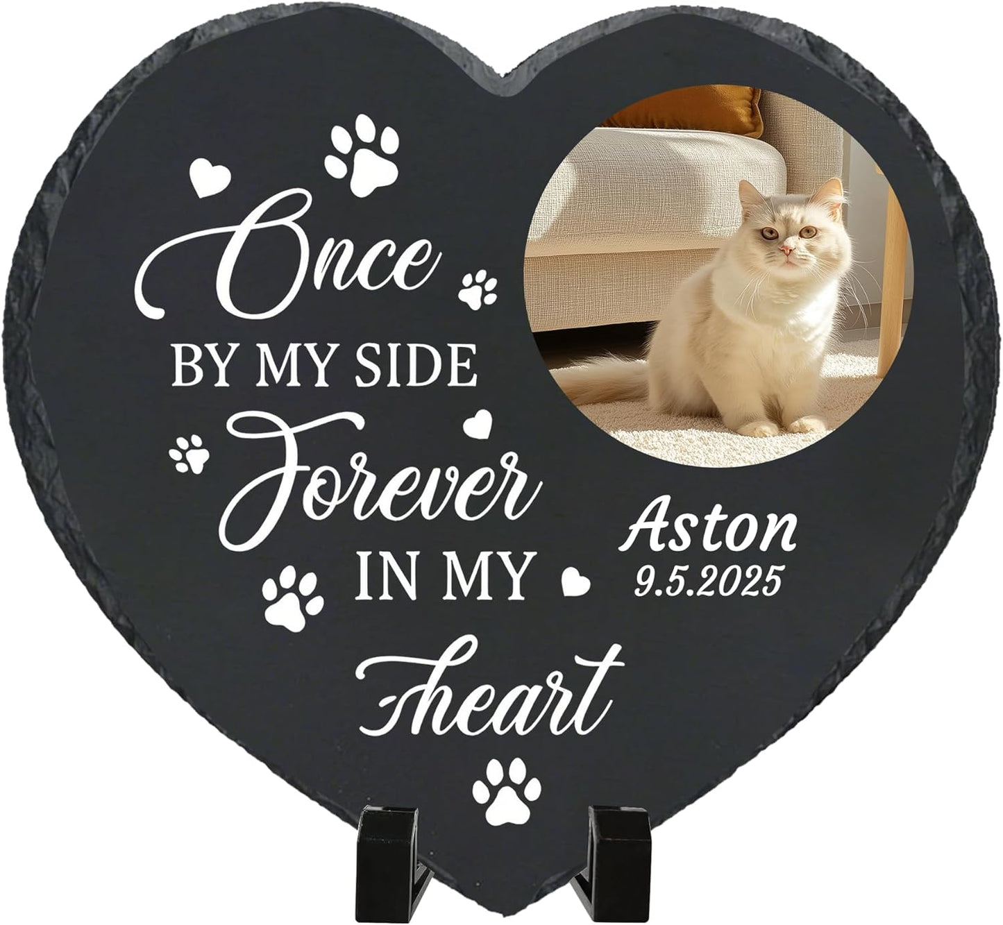 Personalized Pet Memorial Stone - Heart-Shaped Custom Cat Grave Marker with Engraved Name & Photo - Pest Grave Stone for Remembrance Dog/Cat Passing Away Sympathy Gifts (Style C)