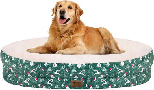 Orthopedic Washable Large Dog Bed: Memory Foam Waterproof Pet Bed with Bolsters - Removable Washable Cover for L XL XXL Large Sized Dog Bed - Non-Slip Bottom - Green